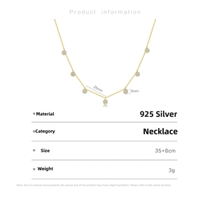 Detailed view of S925 sterling silver necklace with 5mm sparkling round disc pendants