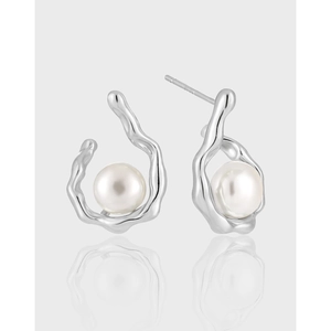 Orecchini A Lobo Goccia D'acqua Lava Irregolare Con Perno In Argento Sterling 925 E Perla Artificial D'acqua Dolce Per Donne