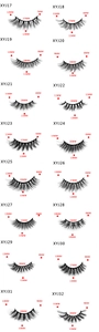 Detailed grid view showing 16 styles of cat-eye false eyelashes with length specifications