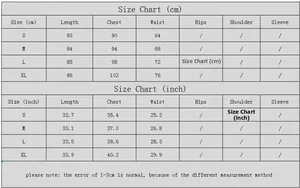 Detailed size guide table with measurements for the leopard print halter ruffle dress