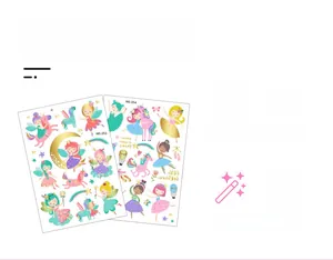 Détails des tatouages temporaires dorés princesse et licorne pour enfants