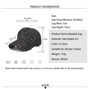 Casquette de baseball hiver pour femme en fausse fourrure épaisse et tricotée