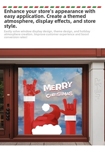 Close-up of Christmas window static sticker featuring Santa hat and fun rock hand sign