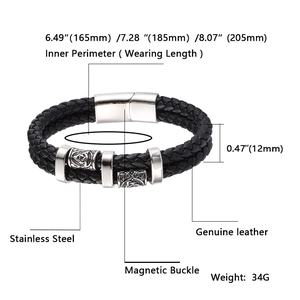Vue détaillée du bracelet en cuir multicouche avec boucle magnétique et spécifications