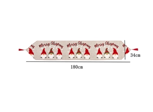 Christmas gnome table runner detail with Merry Christmas print and fringe 180x34cm