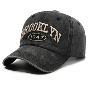 Vintage Washed Cotton Denim Baseball Cap Retro Brooklyn 1947 3D Embroidery Adjustable Sun Hat For Men Women