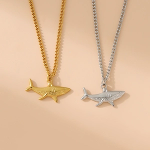 Minimalist 18k gold and silver shark pendant necklaces with bold chain link for women