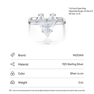 Bague cœur en argent sterling 925 avec zircons blancs dans un design minimaliste réglable