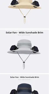 Trois chapeaux à ventilateur solaire en beige, gris et bleu marine pour protection