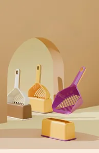 Deep cat litter scoop with storage base set in multiple stylish color combinations