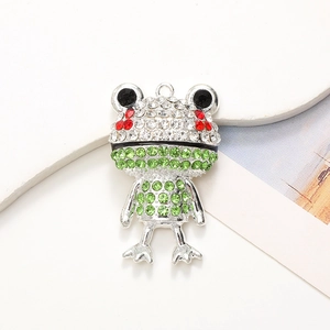 Sparkling frog pendant with green and silver rhinestones for DIY jewelry making