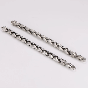 Vintage oxidized stainless steel braided chain bracelet for men with lobster clasp