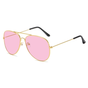Classic aviator sunglasses with gold metal frame and pink translucent lenses