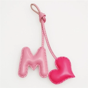 Letter M Heart Bag Charm Sheepskin Leather Handmade Pendant Ornament For Women Handbag Accessories