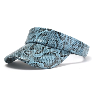 Women's stylish blue python snake print faux leather open top sun visor hat