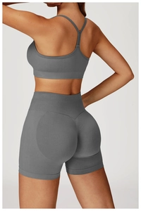 Vue arrière du short de yoga sans couture taille haute et soutien-gorge avec effet push-up