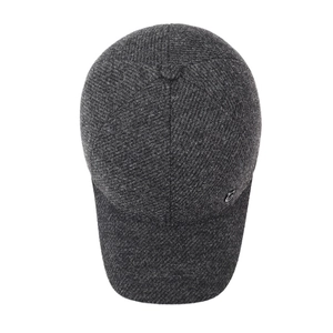 Winter wool blend men's newsboy cap in dark grey with warm ear protection and metal logo