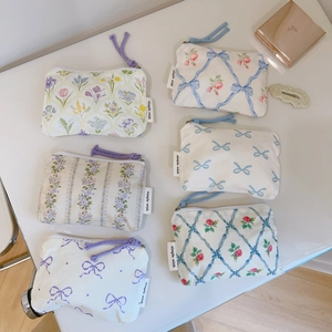 Mini Cotton Floral Coin Purse Zippered Cosmetic Makeup Bag Portable Small Storage Pouch For Cards And Daily Items