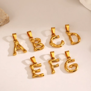 Golden bamboo texture alphabet pendants A-G crafted in premium stainless steel