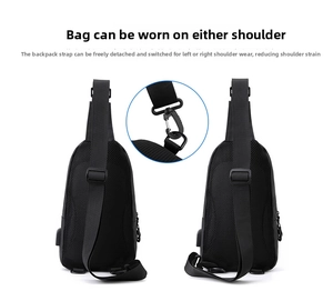 Detail of breathable honeycomb mesh back and adjustable metal buckles on men's chest bag