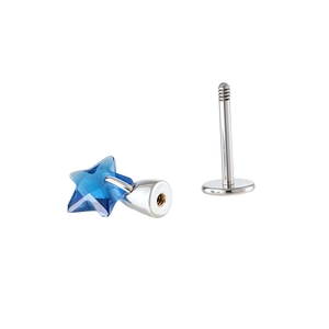 Minimalist blue star zircon cartilage stud earring in polished stainless steel