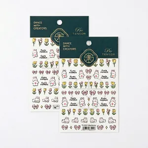 3D ultra-thin nail art stickers featuring cute tulip rabbits and pink bow designs