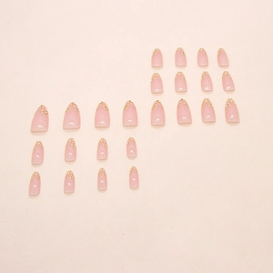 Lot de 24 faux ongles amande longs avec motif marguerite jaune sur base rose gelée