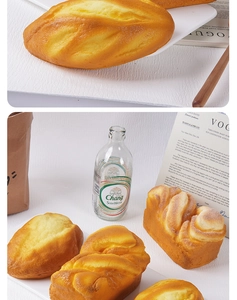 Macro detail of PU slow rebound croissant and baguette models with realistic texture
