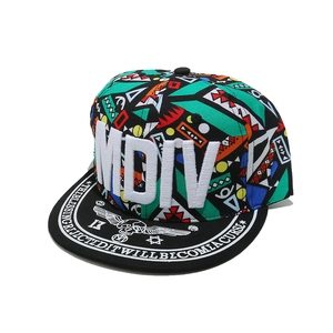 Snapback hip hop cap with colorful geometric patterns and MDIV 3D letter embroidery