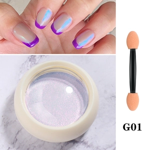 Solid aurora nail powder G01 with dual-ended sponge brush for purple chrome finish