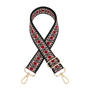 Adjustable geometric embroidery shoulder strap with gold metal lobster clasps for handbags