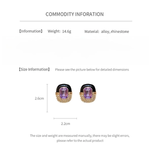 Detailed spec chart of vintage enamel square earrings with rhinestones and alloy material