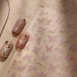 Autocollants à ongles papillon en relief 3D avec effet aurore rose pour manucure DIY
