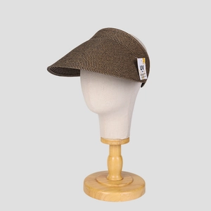 UV protection open top straw sun hat in grey woven pattern on display model