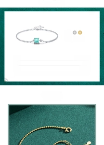 Detail of S925 sterling silver bracelet with 6mm square synthetic paraiba stone and chain dimensions