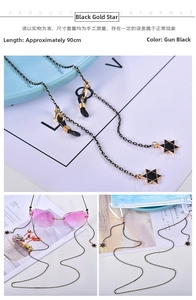 Detail view of black gold hexagram pendant and gunmetal chain for masks or glasses