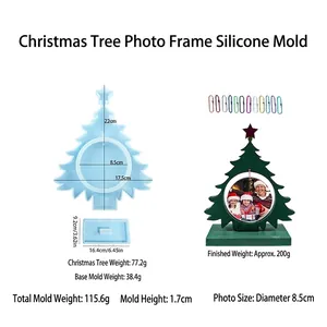 Christmas tree photo frame silicone mold set with base and chain for DIY resin craft