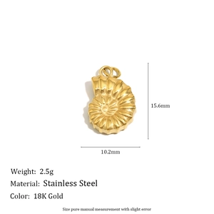 Detail of 18K gold nautilus shell pendant with dimensions 15.6mm and 2.5g weight info