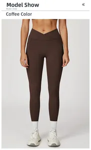 Legging de yoga marron café à taille croisée haute avec des poches latérales pratiques