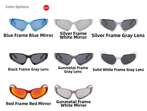 Multi-color futuristic Y2K wrap-around sunglasses with streamlined sporty frames