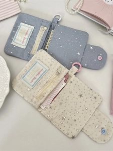 Star pattern canvas card wallet and notebook organizer with zipper and snaps