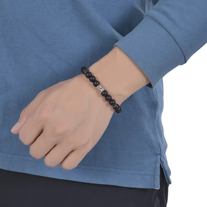 Bracelet pour homme en perles de pierre noire mate 8mm et acier inoxydable poli