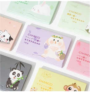 Flat lay of diverse floral scented oil absorbing tissues in colorful cartoon packaging