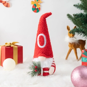 Christmas gnome plush doll with red hat and JOY letter O embroidery for home holiday decor