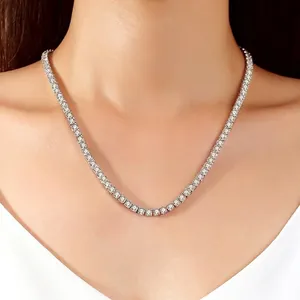 Classic S925 sterling silver tennis necklace featuring brilliant round cut moissanite stones