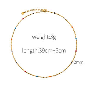 Colorful beaded gold chain necklace featuring vibrant enamel drip beads and minimalist style