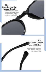 Détails de lunettes de soleil rondes avec plaquettes intégrées et branches antidérapantes