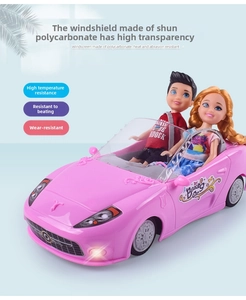 Pink remote control convertible toy car with dolls and durable polycarbonate windshield