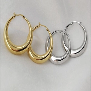 Boucles d'Oreilles Anneaux Épais en Acier Inoxydable Minimaliste pour Femmes Plaqué Or 18K Poli Goutte d'Eau Bijoux
