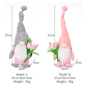 Detailed size and dimension chart for tulip gnome plush dolls showing 37cm height